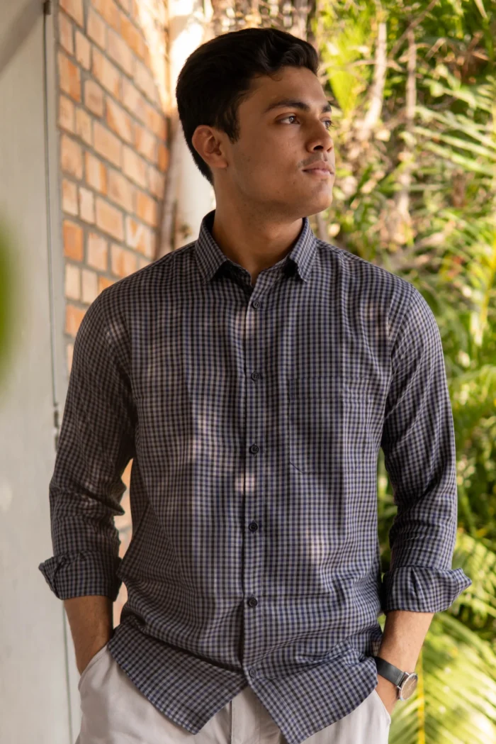Slate Mini Check Shirt - Image 3