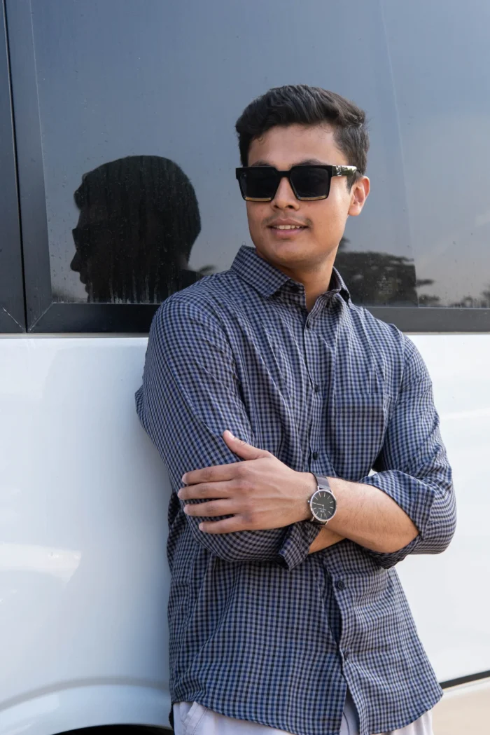 Slate Mini Check Shirt - Image 1