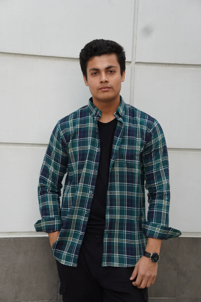 Forest Green Flannel Check Shirt - Image 1