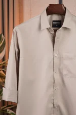 Beige Cream Solid shirt - Image 3