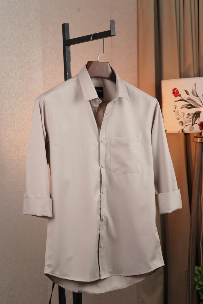 Beige Cream Solid shirt - Image 4