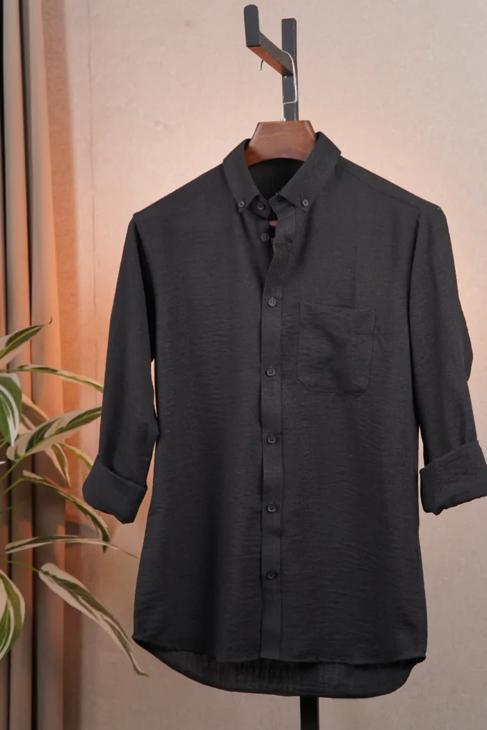 Charcoal Black Solid Shirt - Image 4