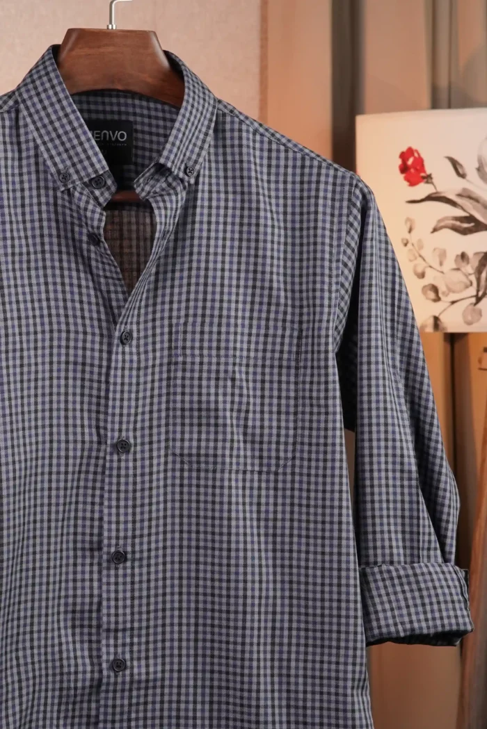 Slate Mini Check Shirt - Image 5