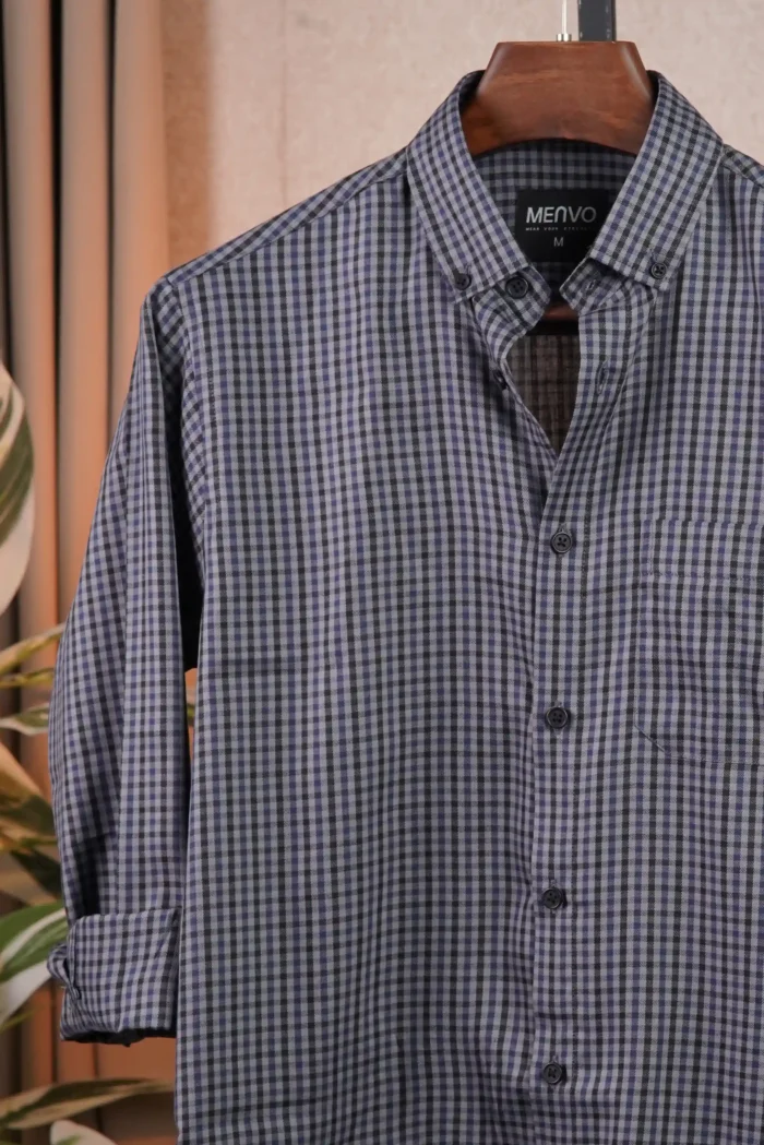 Slate Mini Check Shirt - Image 4