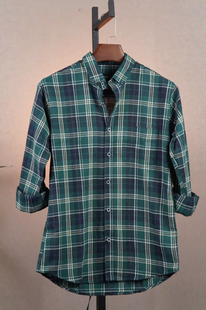 Forest Green Flannel Check Shirt - Image 4