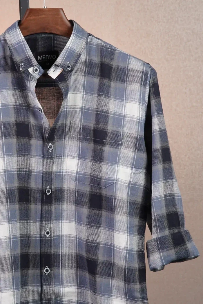 Winter Blue Flannel Check Shirt - Image 2