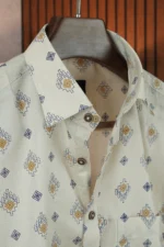 MENVO Cream Tribal Half Sleeve Shirt