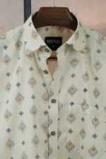 MENVO Cream Tribal Half Sleeve Shirt