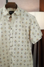 MENVO Cream Tribal Half Sleeve Shirt