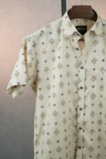 MENVO Cream Tribal Half Sleeve Shirt