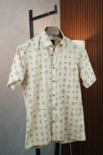 MENVO Cream Tribal Half Sleeve Shirt