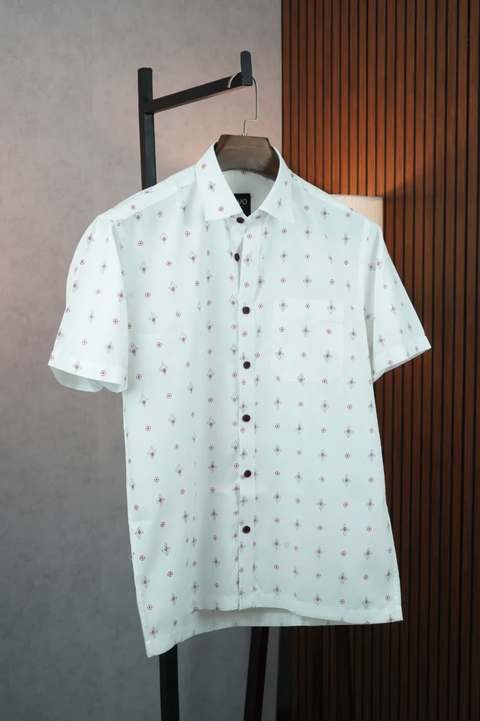 MENVO Heritage White Half Sleeve Shirt