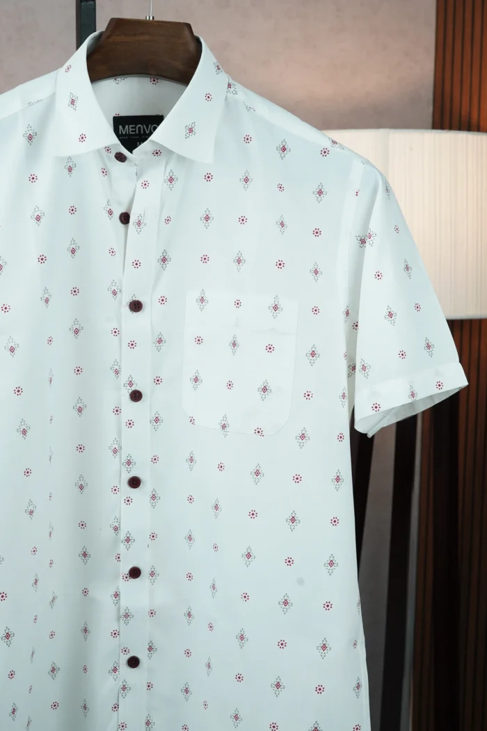 MENVO Heritage White Half Sleeve Shirt