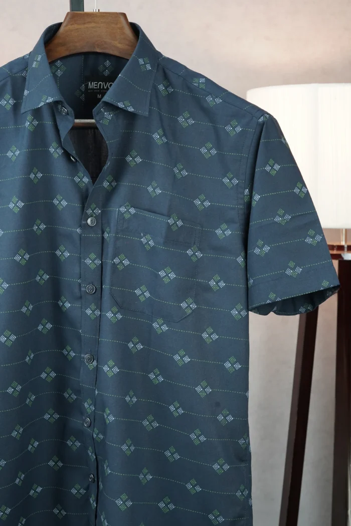 MENVO Midnight Grid Half Sleeve Shirt