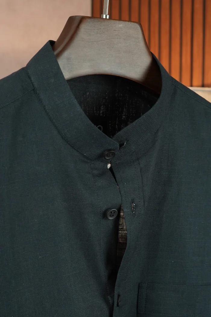 MENVO Band Collar Shirt - Charcoal Black