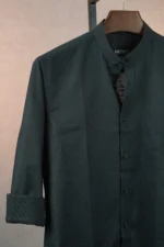 MENVO Band Collar Shirt - Charcoal Black