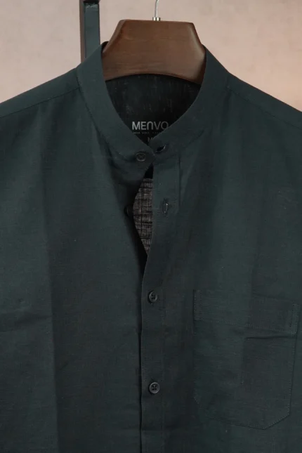 MENVO Band Collar Shirt - Charcoal Black