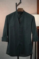 MENVO Band Collar Shirt - Charcoal Black