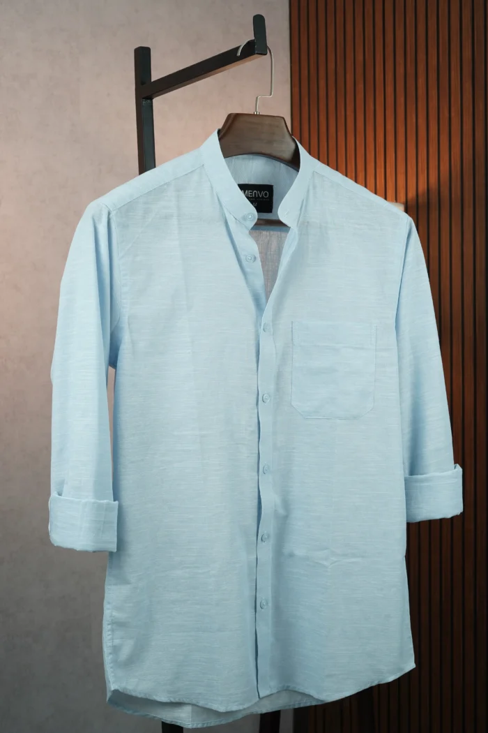 MENVO Band Collar Shirt - Ice Blue