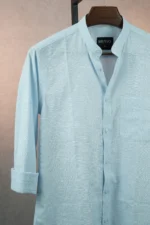 MENVO Band Collar Shirt - Ice Blue