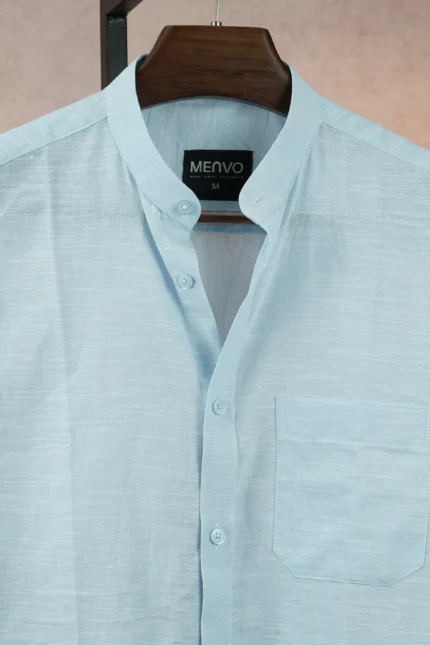 MENVO Band Collar Shirt - Ice Blue
