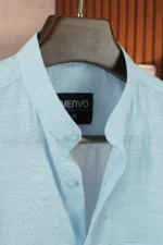 MENVO Band Collar Shirt - Ice Blue