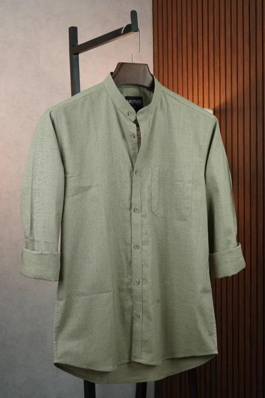MENVO Band Collar Shirt - Light Sage