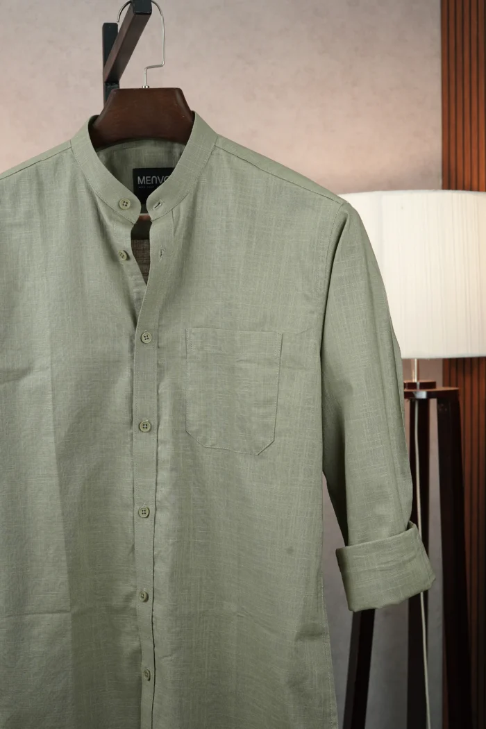 MENVO Band Collar Shirt - Light Sage