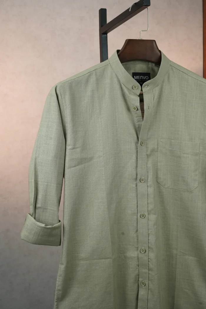 MENVO Band Collar Shirt - Light Sage