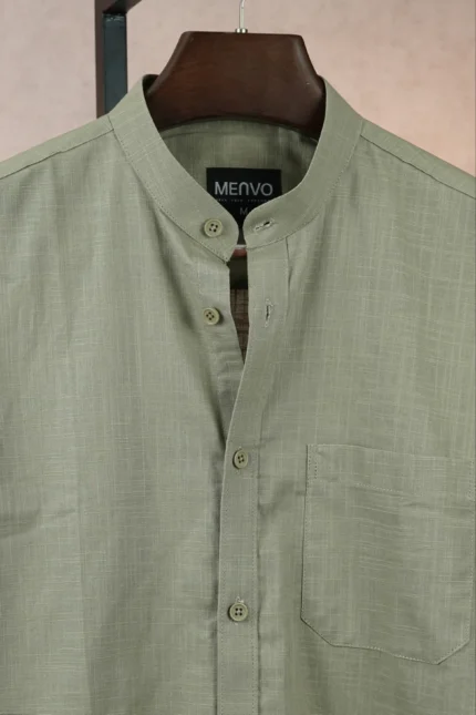 MENVO Band Collar Shirt - Light Sage