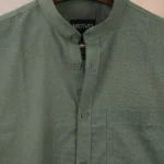 MENVO Band Collar Shirt - Olive Green
