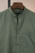MENVO Band Collar Shirt - Olive Green
