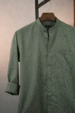 MENVO Band Collar Shirt - Olive Green