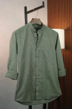 MENVO Band Collar Shirt - Olive Green