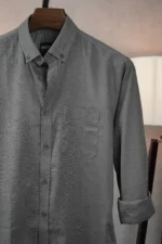 MENVO Solid Button-Down Shirt - Charcoal Grey