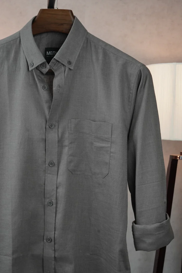 MENVO Solid Button-Down Shirt - Charcoal Grey