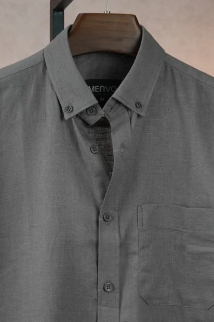 MENVO Solid Button-Down Shirt - Charcoal Grey