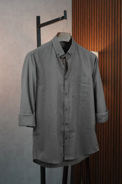 MENVO Solid Button-Down Shirt - Charcoal Grey