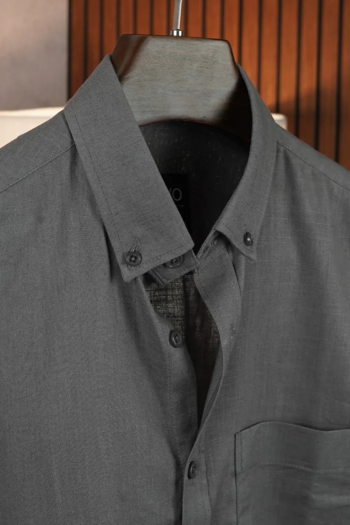 MENVO Solid Button-Down Shirt - Charcoal Grey