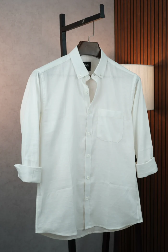 MENVO Solid Button-Down Shirt - Crisp White