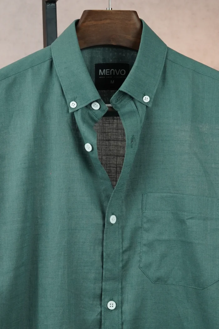 MENVO Solid Button-Down Shirt - Deep Teal