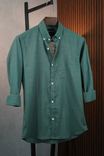 MENVO Solid Button-Down Shirt - Deep Teal