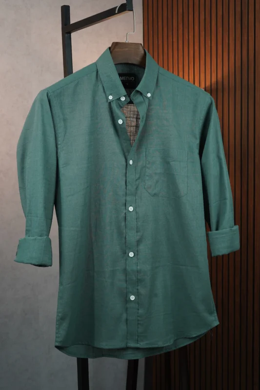 MENVO Solid Button-Down Shirt - Deep Teal