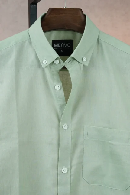 MENVO Solid Button-Down Shirt - Mint Green