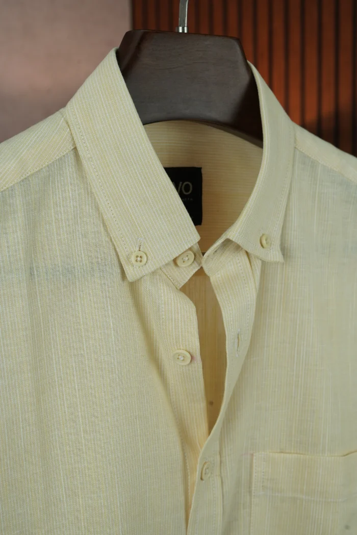 MENVO Solid Button-Down Shirt - Pale Yellow
