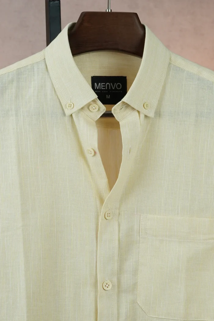 MENVO Solid Button-Down Shirt - Pale Yellow
