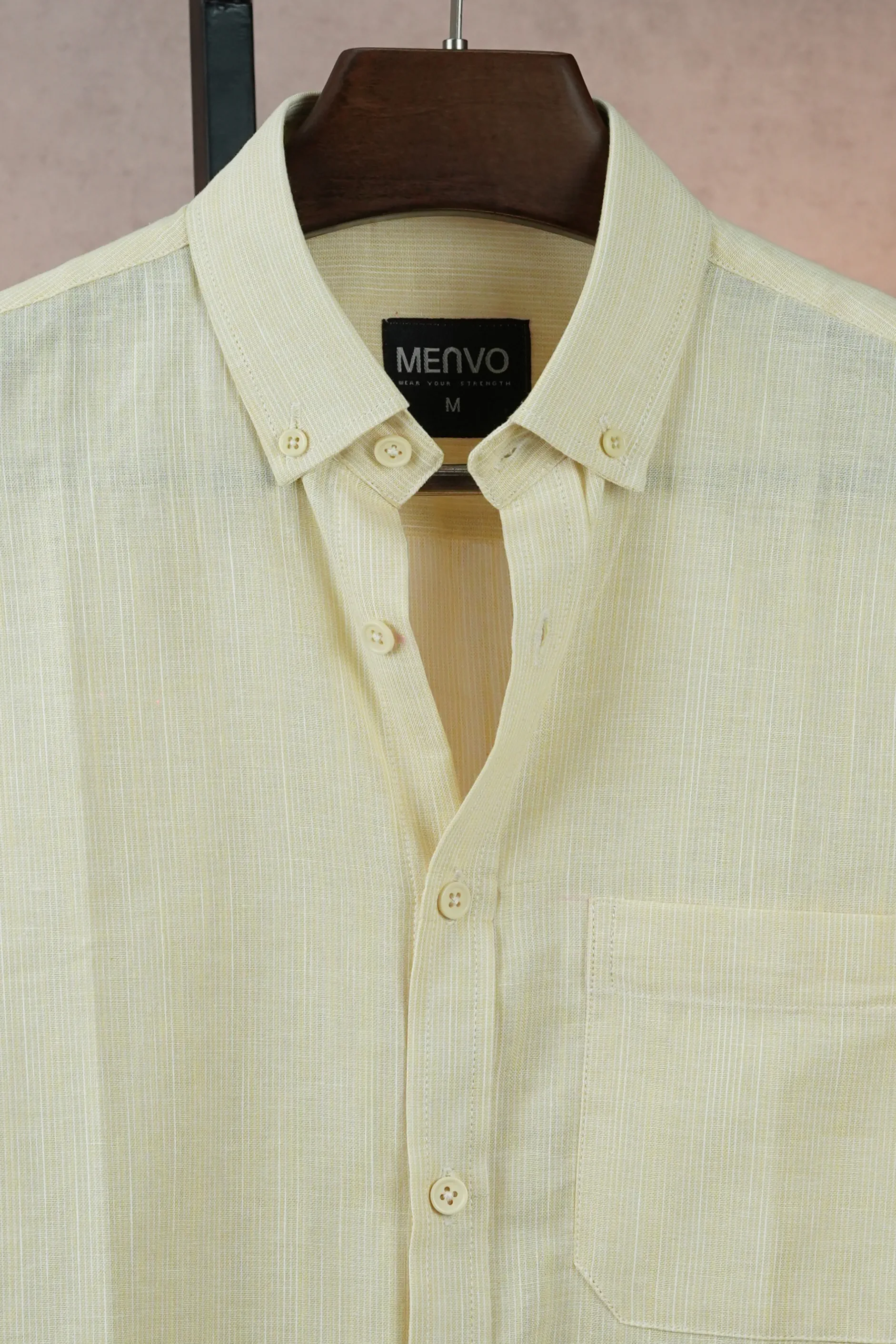 menvo-solid-button-down-shirt-pale-yellow-6 MENVO Solid Button-Down Shirt - Pale Yellow
