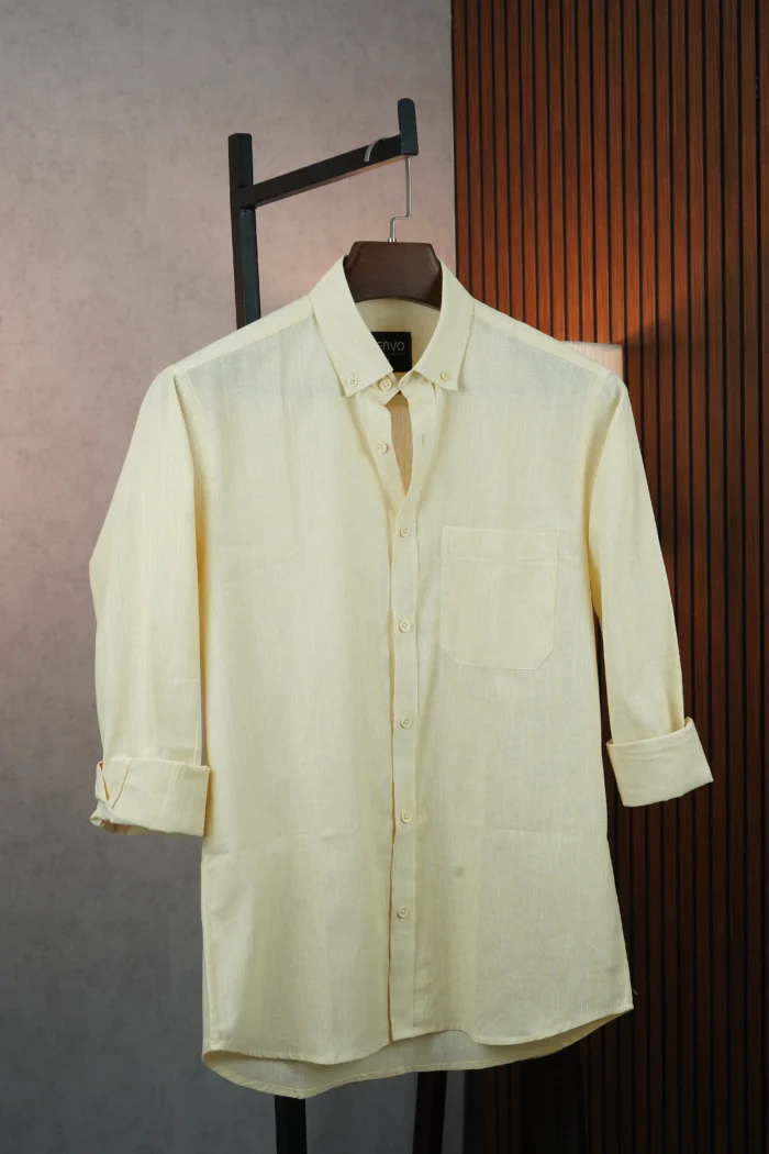 MENVO Solid Button-Down Shirt - Pale Yellow