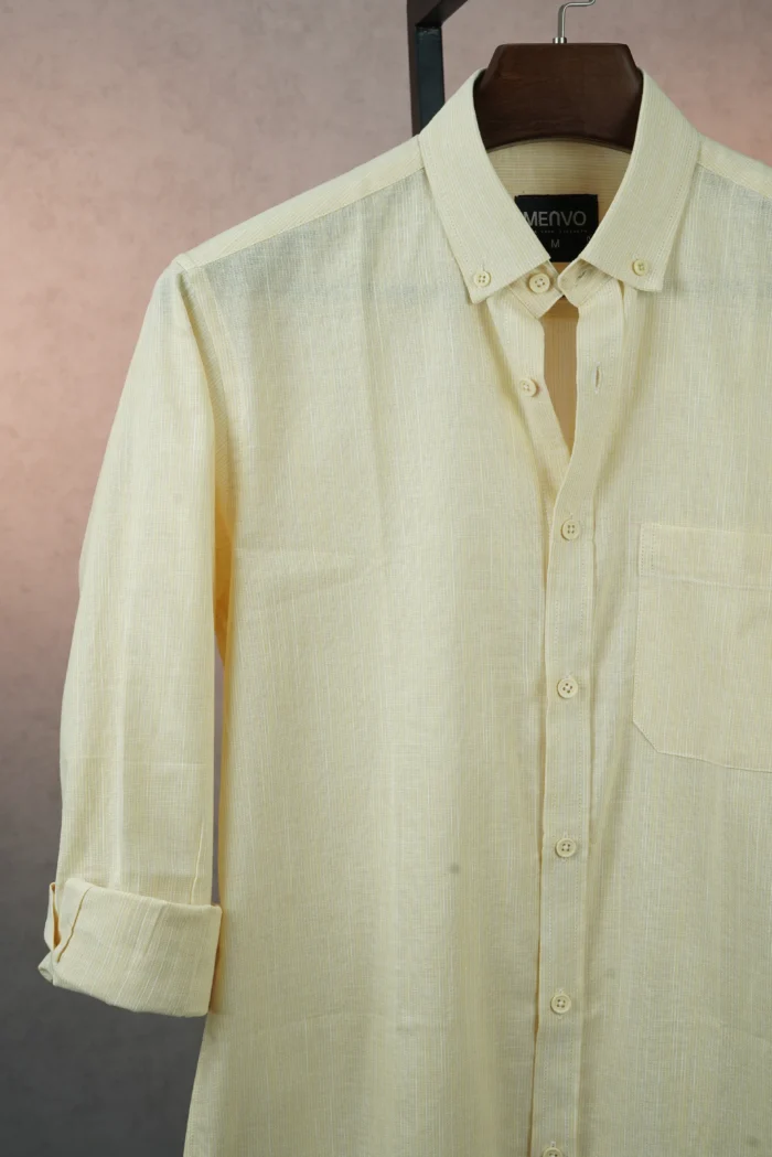 MENVO Solid Button-Down Shirt - Pale Yellow