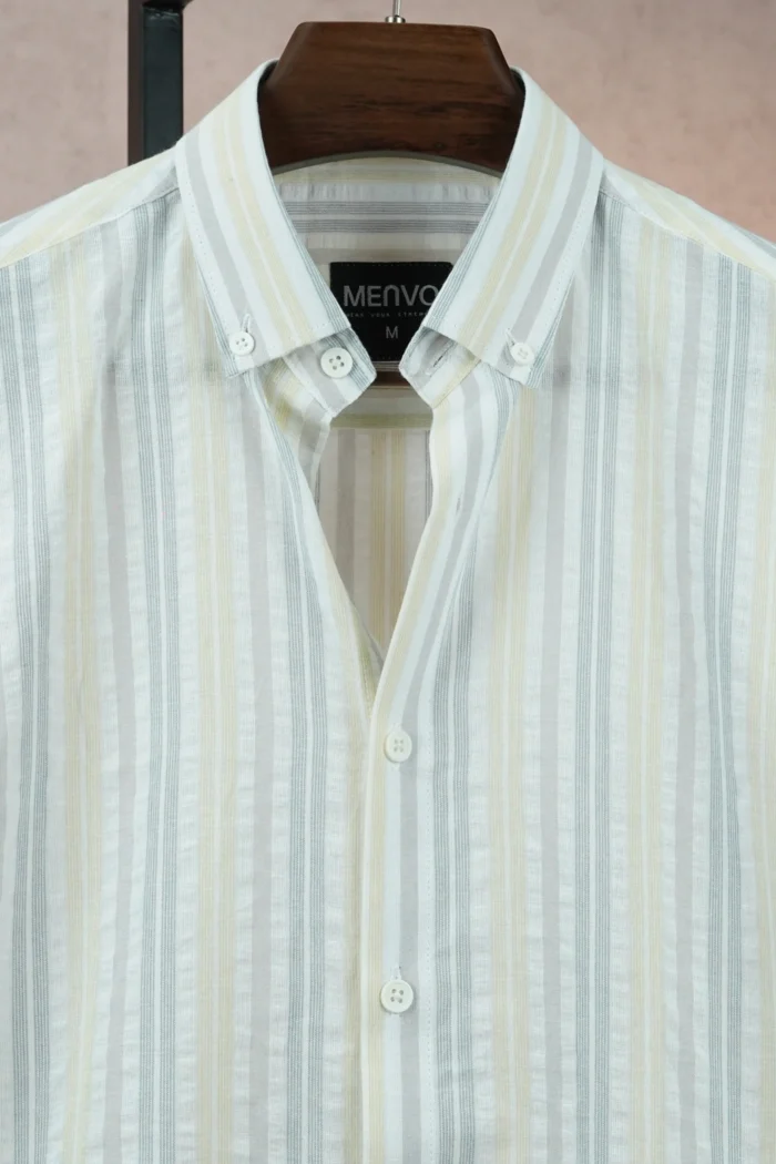 MENVO Lemon Pale Yellow Stripe Shirt